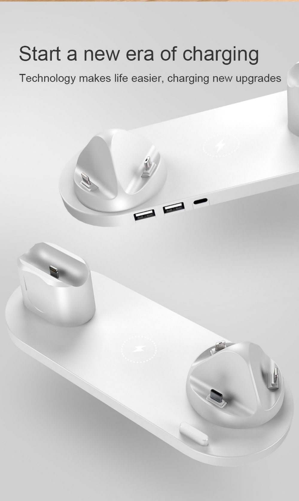 6 in 1 Wireless Charger Mobile Phone Wireless Charging Bracket Earphone Fast Charging - Black