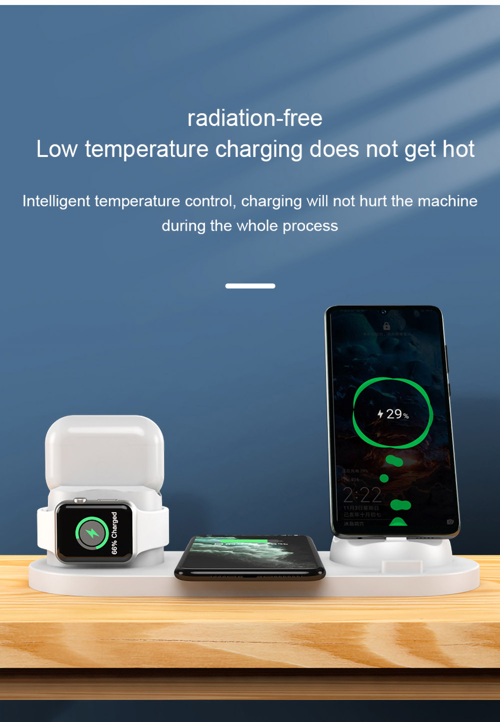 6 in 1 Wireless Charger Mobile Phone Wireless Charging Bracket Earphone Fast Charging - Black