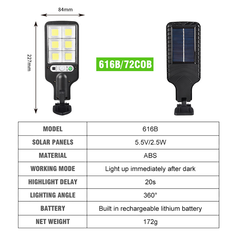 616B 72COBSolar LED Wall Lamp with Human Body Induction for Garden & Outdoor