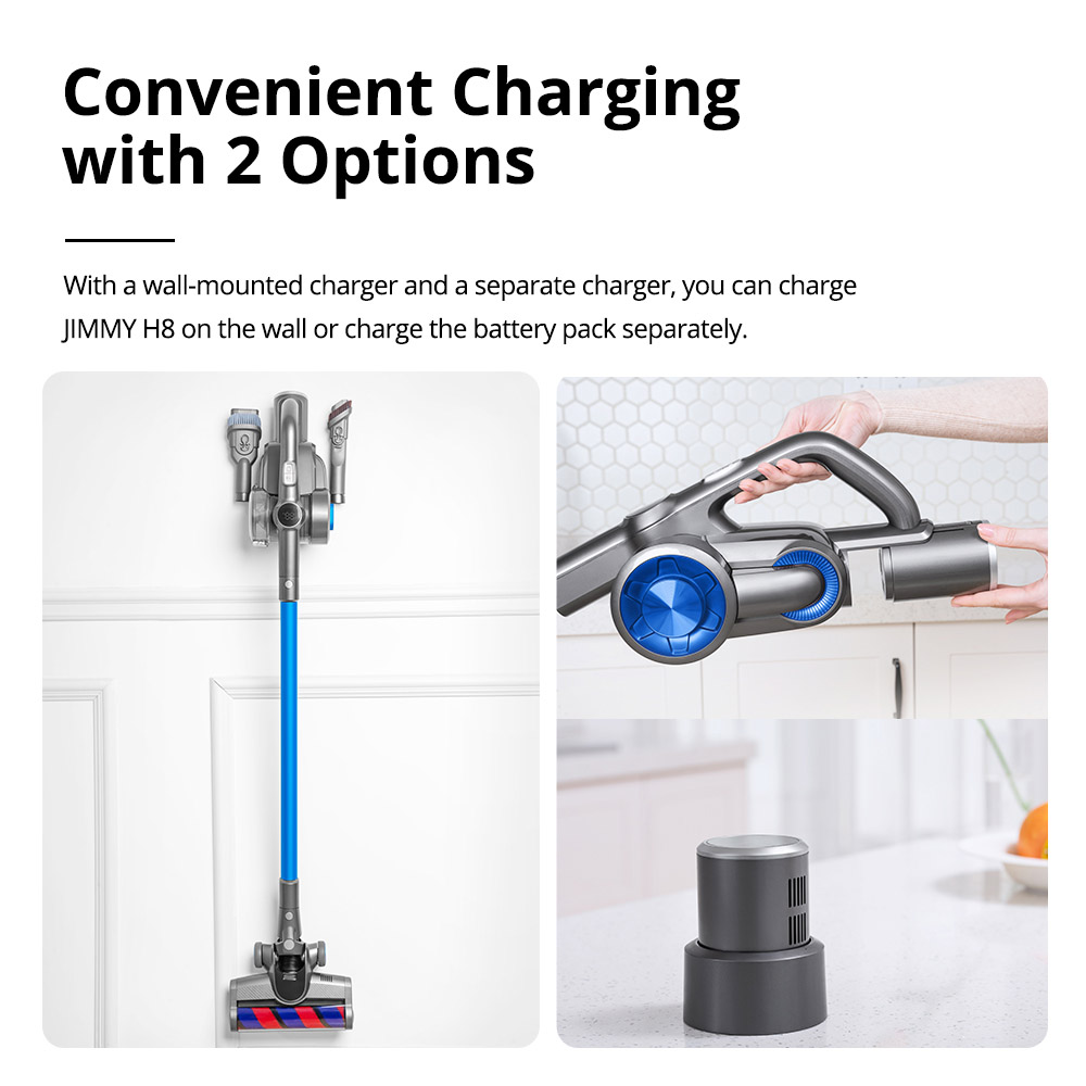 JIMMY H8 Lightweight Smart Handheld Cordless Vacuum Cleaner 160AW 25000Pa Powerful Suction, 500W Motor, 60 Minutes Run Time, Auto Power Adjust LED Display Removable Battery Pack Anti-winding Ultra-low Noise for cleaning floors, furniture by Xiaomi