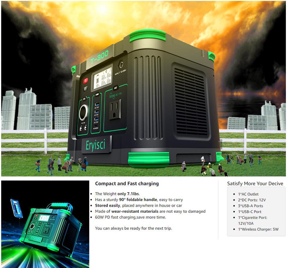 Eryisci T300 300W Portable Power Station Solar Generators for Home Use Outdoor RV Camping Travel 12 Eryisci T300 300W Portable Power Station Solar Generators for Home Use Outdoor RV Camping Travel