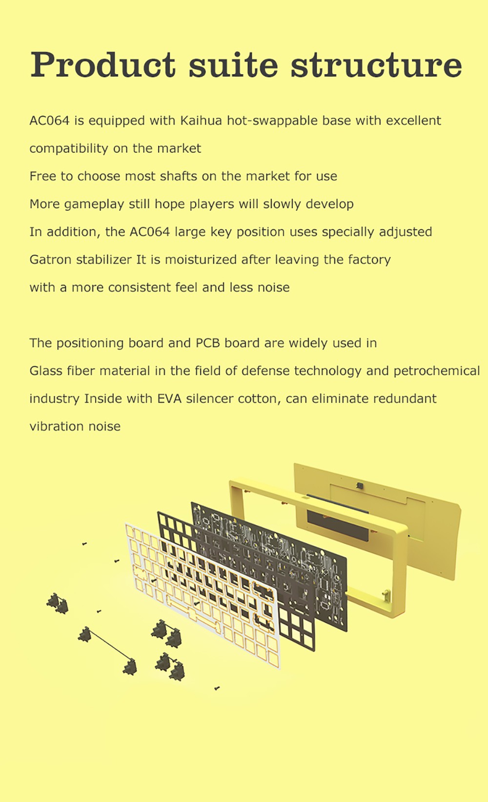 AJAZZ AC064 RGB Mechanical Keyboard Customized Banana&Clear Switch Full 64 Key Anti-Ghosting NKRO for Gaming Windows PC