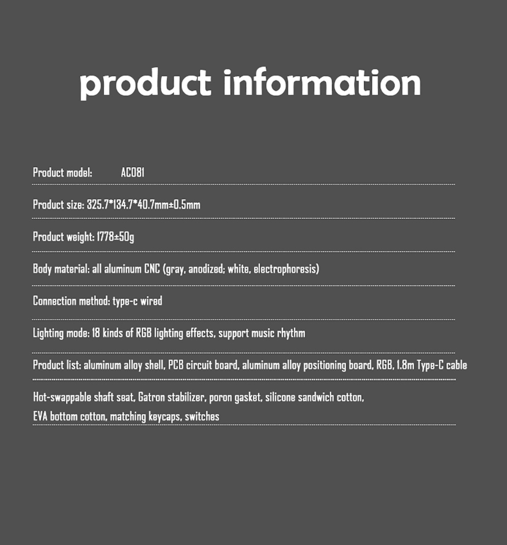 AJAZZ AC081 Hot-swappable Wired Mechanical Gaming Keyboard with Mute Switch Anti-Ghosting for Laptop PC