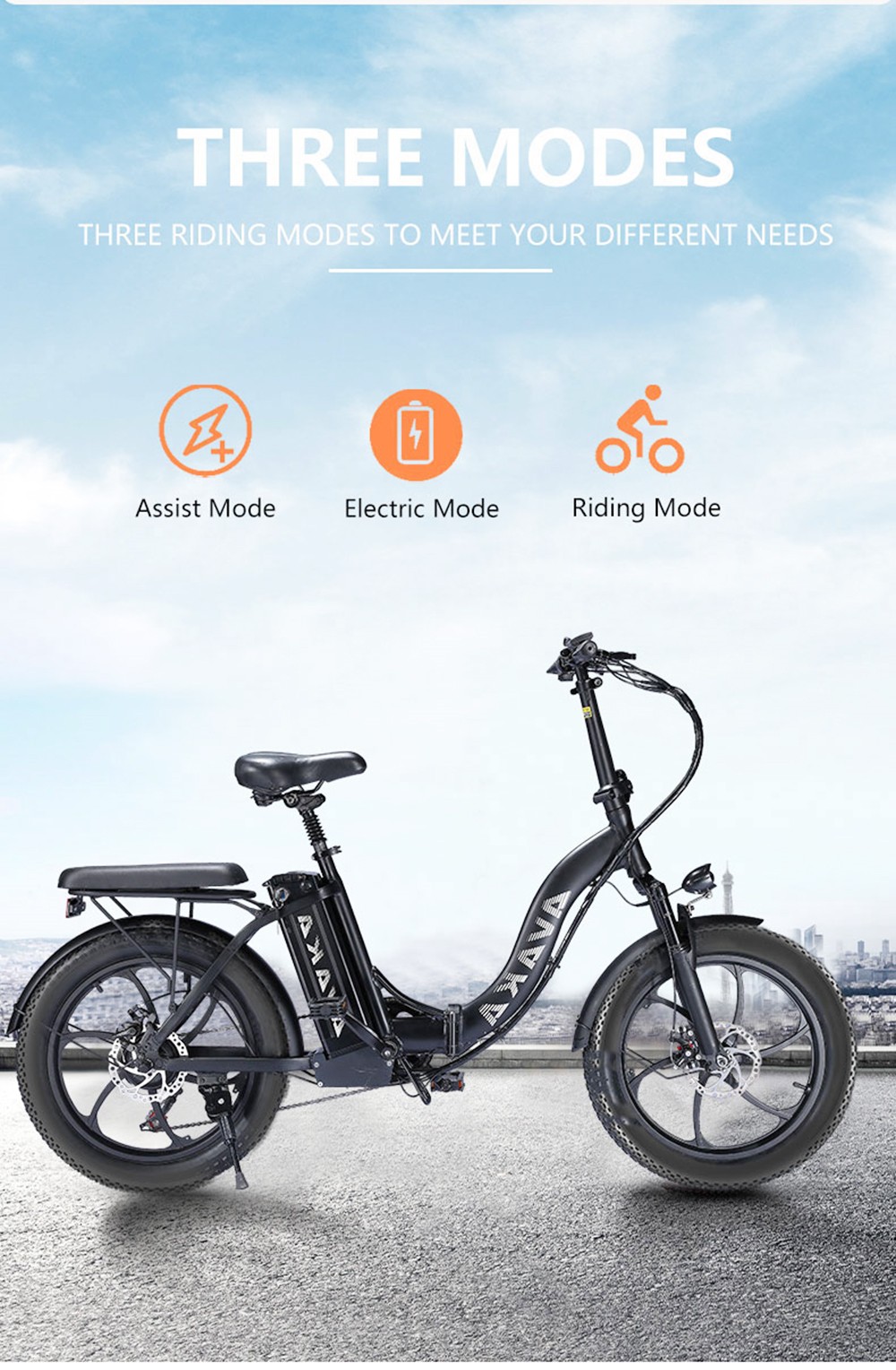AVAKA BZ20 Electric Bike 20 Inch Folding Frame E-bike 7-Speed Gears With Removable 15AH Lithium Battery - Black