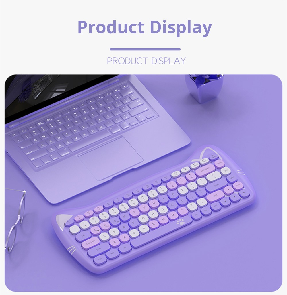 Bezprzewodowa klawiatura i mysz Ajazz 3060i 2.4G Cute Pet Design 84 klawisze Obsługa systemu Mac iOS Windows - fioletowy