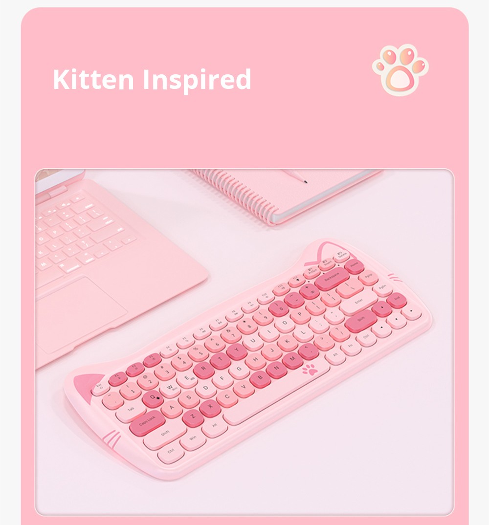 Ajazz 3060i Bluetooth Wireless Keyboard Cute Pet Design 84 Keys Support Mac iOS Windows Android - Pink