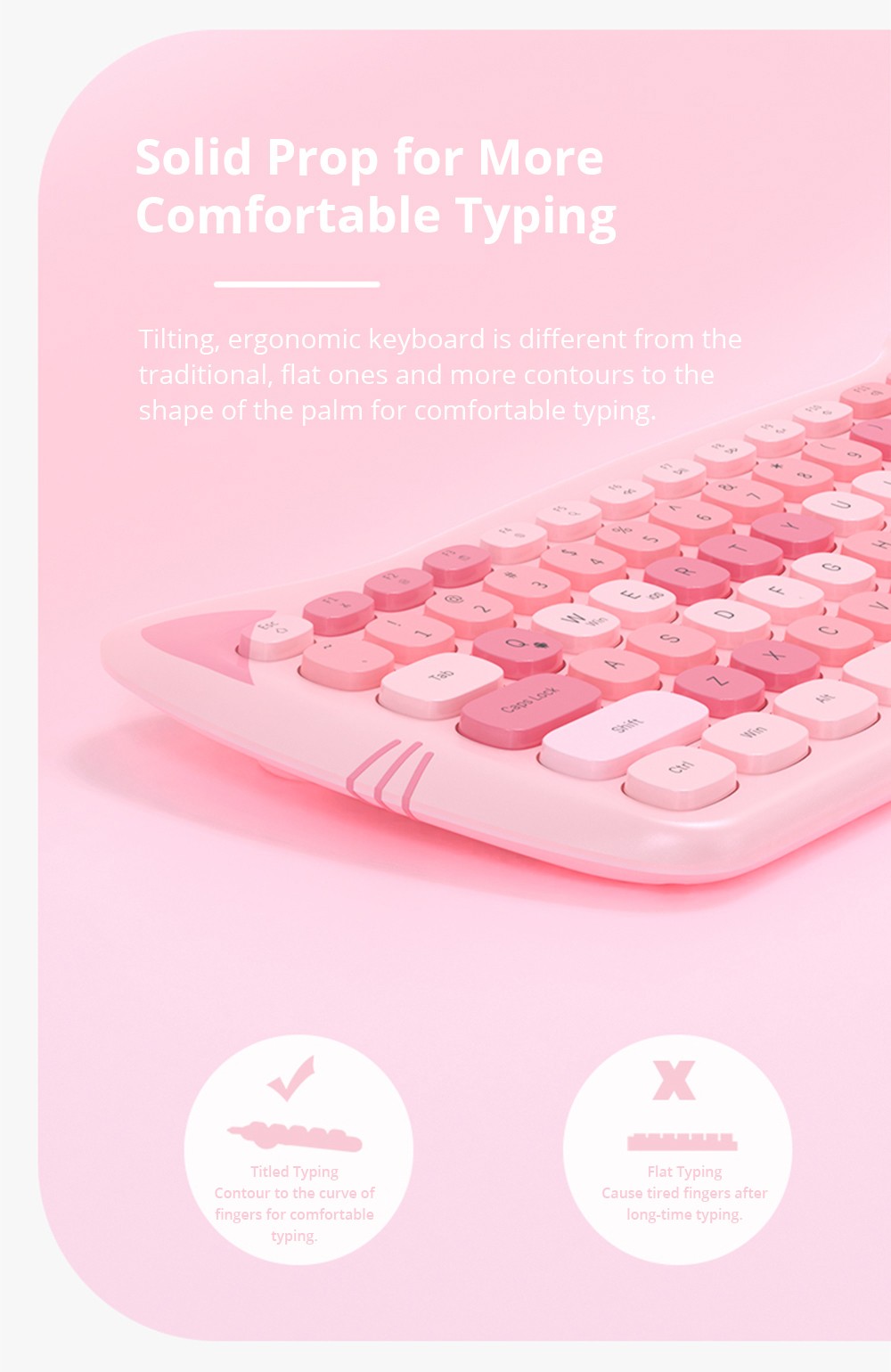 Ajazz 3060i Bluetooth Wireless Keyboard Cute Pet Design 84 Keys Support Mac iOS Windows Android - Pink