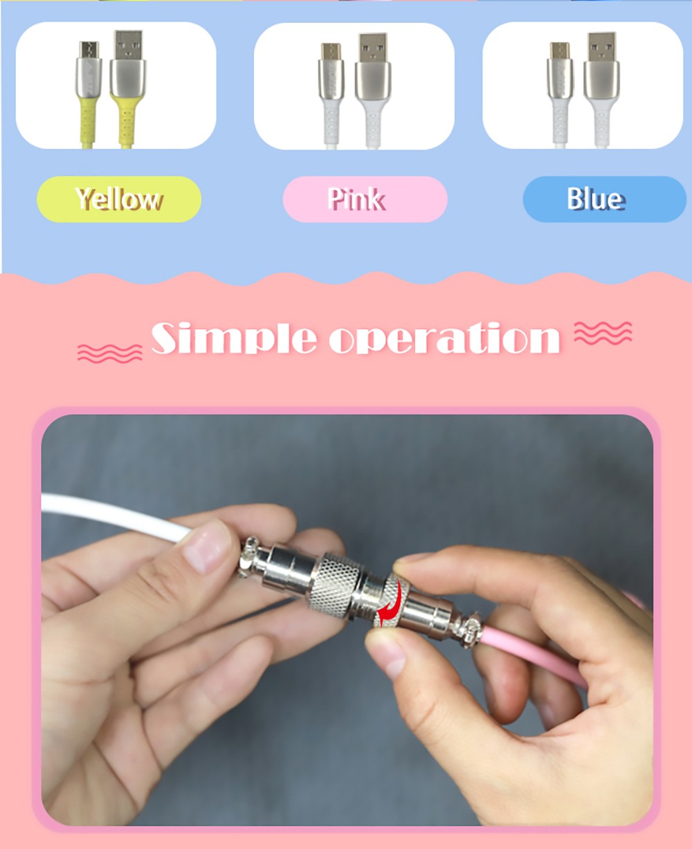 Ajazz AL60 TPE Data Cable Keyboard Accessory Flexible 20-230cm USB Type-c Interface - Yellow