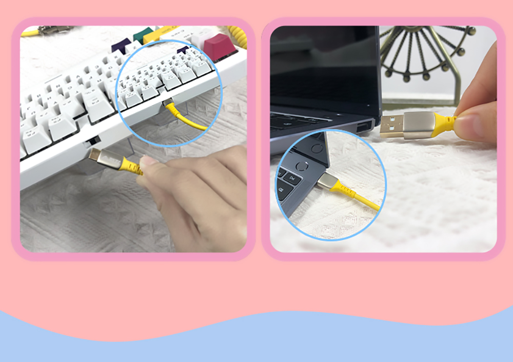 Ajazz AL60 TPE Data Cable Keyboard Accessory Flexible 20-230cm USB Type-c Interface - Yellow