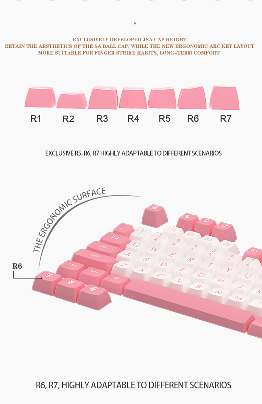 Ajazz PBT Double-shot Keycaps Keyboard Accessories for Ajazz 104, 87, 68, 108, 61 Keyboard - Gray Pink