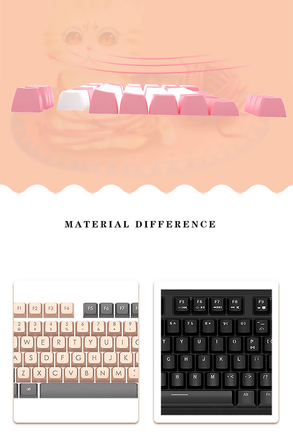 Ajazz PBT Double-shot Keycaps Keyboard Accessories for Ajazz 104, 87, 68, 108, 61 Keyboard - Gray Pink