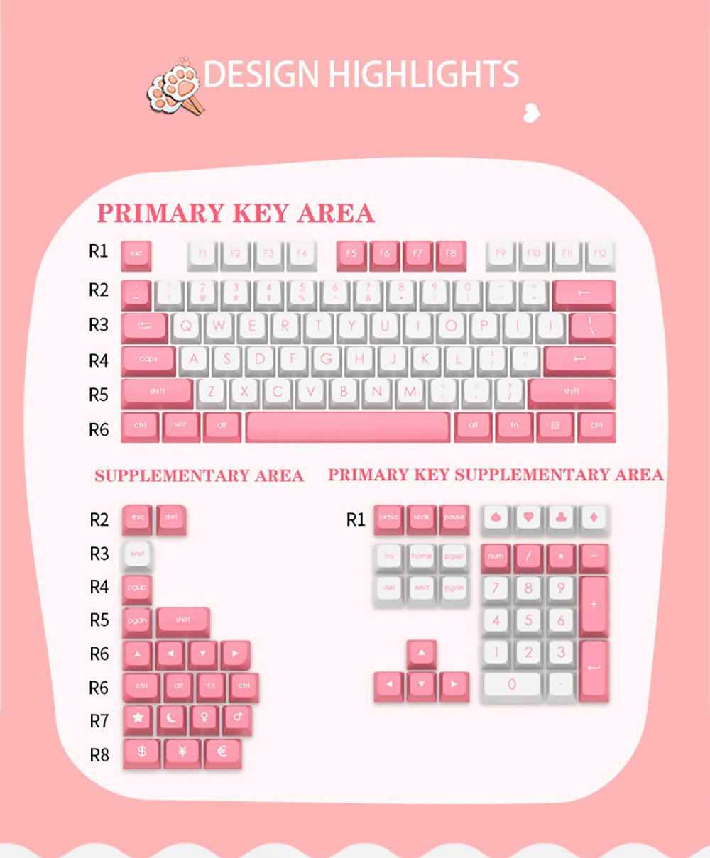 Ajazz PBT Double-shot Keycaps Keyboard Accessories for Ajazz 104, 87, 68, 108, 61 Keyboard - White Pink