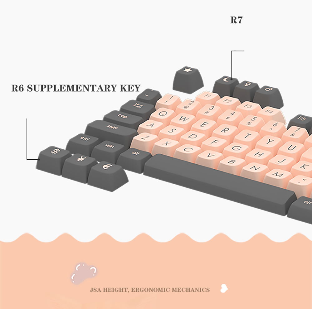 Ajazz PBT Double-shot Keycaps Keyboard Accessories for Ajazz 104, 87, 68, 108, 61 Keyboard - White Pink