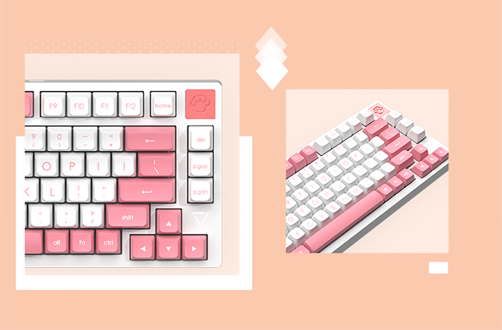 Ajazz PBT Double-shot Keycaps Keyboard Accessories for Ajazz 104, 87, 68, 108, 61 Keyboard - White Pink