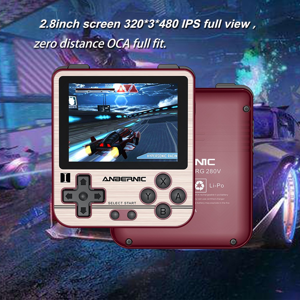 Anbernic RG280V Retro Handheld Game Console RAM 512MB 2.8 Inch IPS Screen 4770 Dual CPU Add 32GB TF Card Golden
