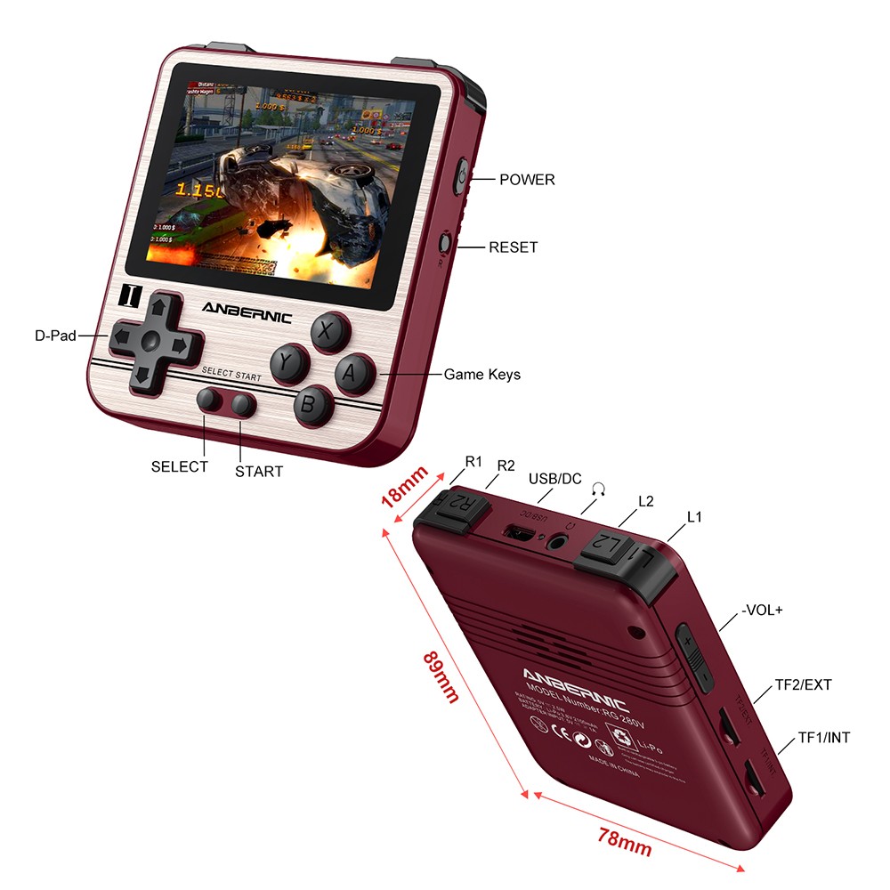 Anbernic RG280V Retro Handheld Game Console RAM 512MB 2.8 Inch IPS Screen 4770 Dual CPU Add 32GB TF Card Golden