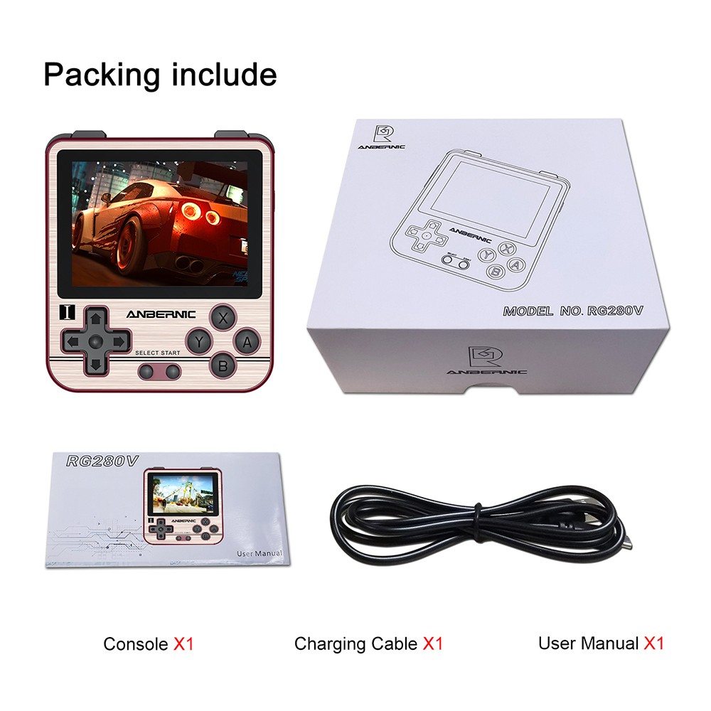 Anbernic RG280V Retro Handheld Game Console RAM 512MB 2.8 Inch IPS Screen 4770 Dual CPU Add 32GB TF Card Golden