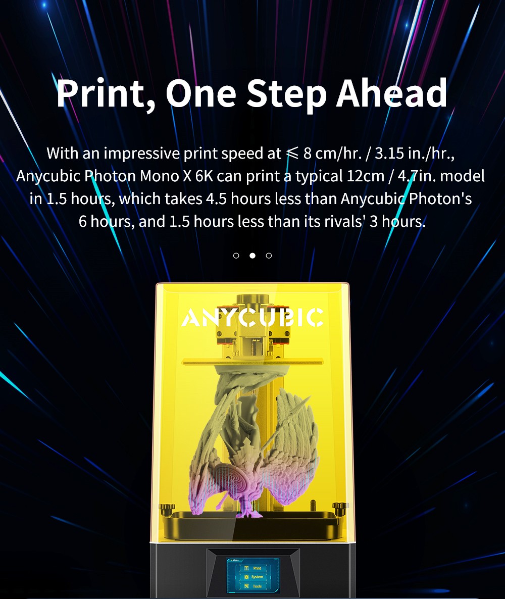 Anycubic Photon Mono X 6K LCD-based SLA Printer, UV Resin 3D Printer, 30-100% UV Power, 40 LED Matrix, 8 cm/hr Printing