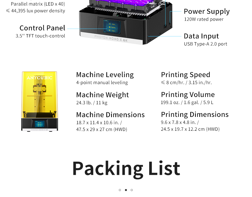 Anycubic Photon Mono X 6K LCD-based SLA Printer, UV Resin 3D Printer, 30-100% UV Power, 40 LED Matrix, 8 cm/hr Printing