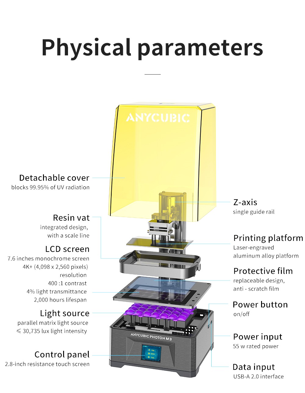 Anycubic Photon M3 3D Printer, 7.6 Inch 4K Monochrome LCD Display, Printing Size 180x163x102mm 28 Anycubic Phton M3 3D Printer, 7.6 inch 4K Monochrome LCD Display, Printing Size 180x163x102mm