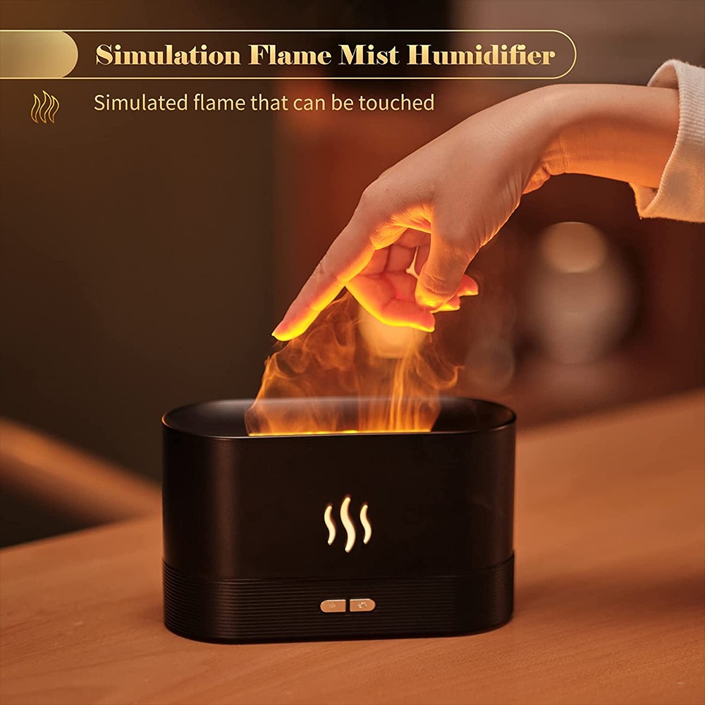 Aromatherapy Diffuser Simulation Flame Mist Humidifier USB Ultrasonic Cool Mist Aroma Essential for Home Office - Black