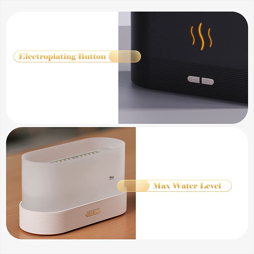 Aromatherapy Diffuser Simulation Flame Mist Humidifier USB Ultrasonic Cool Mist Aroma Essential for Home Office - Black