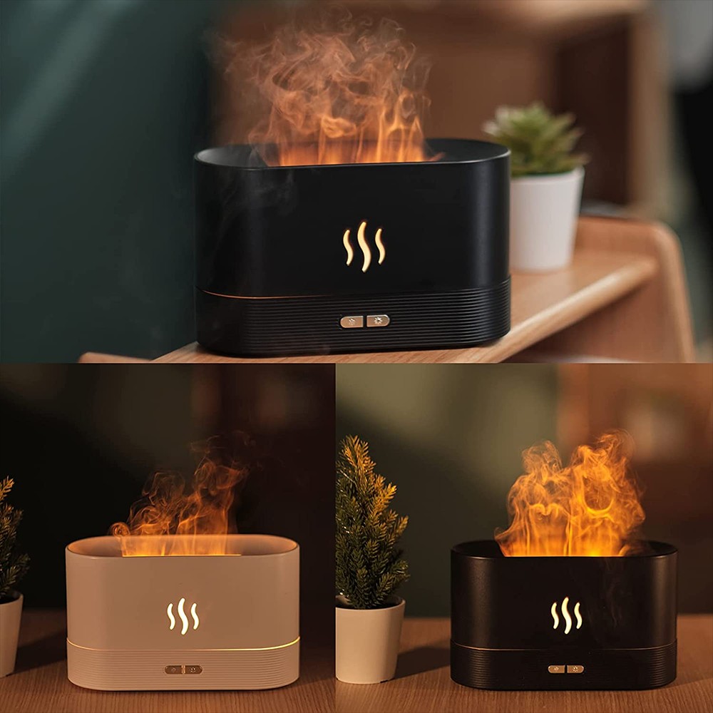 Aromatherapy Diffuser Simulation Flame Mist Humidifier USB Ultrasonic Cool Mist Aroma Essential for Home Office - Black