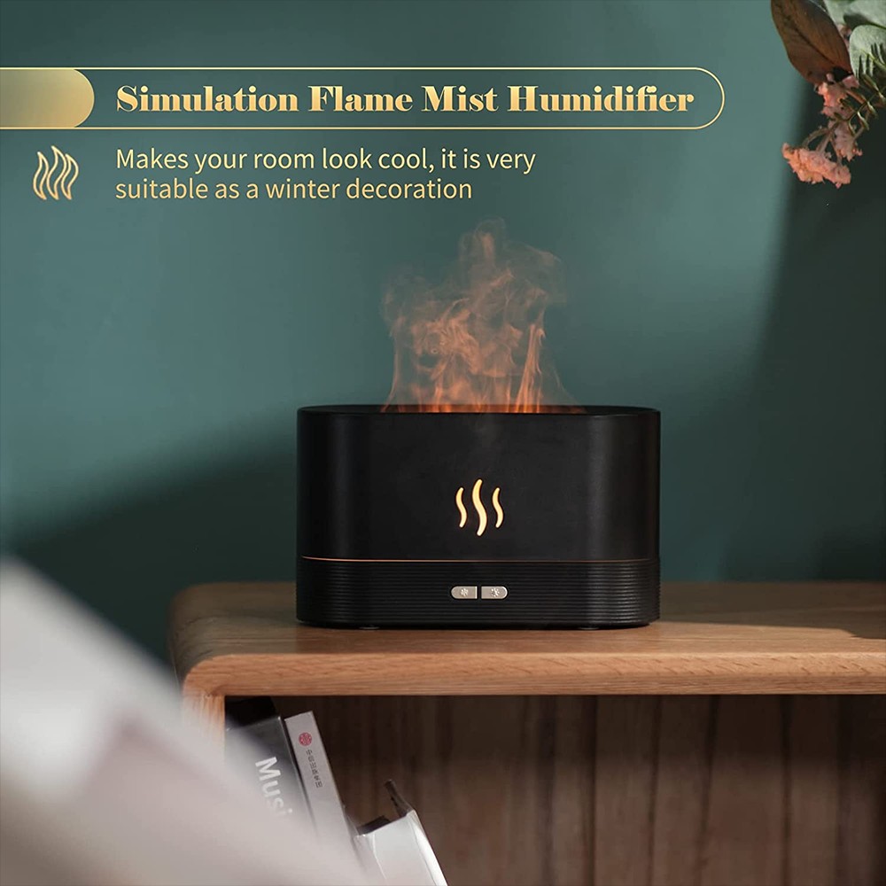 Aromatherapy Diffuser Simulation Flame Mist Humidifier USB Ultrasonic Cool Mist Aroma Essential for Home Office - Black