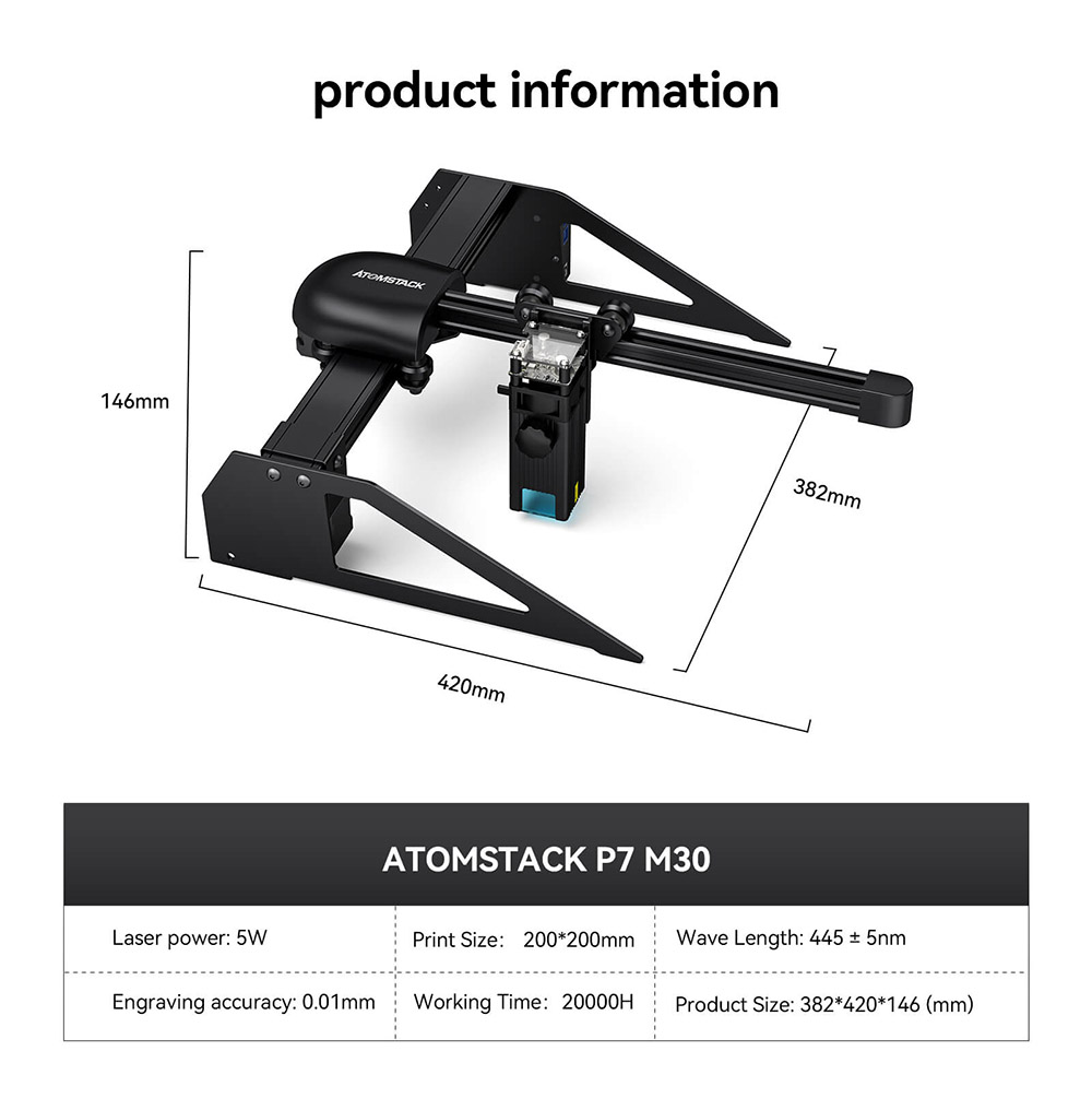 Atomstack P7 M30 30W Portable Laser Engraving Machine Desktop CNC Laser Cutting Machine Engraving Area 200x200mm