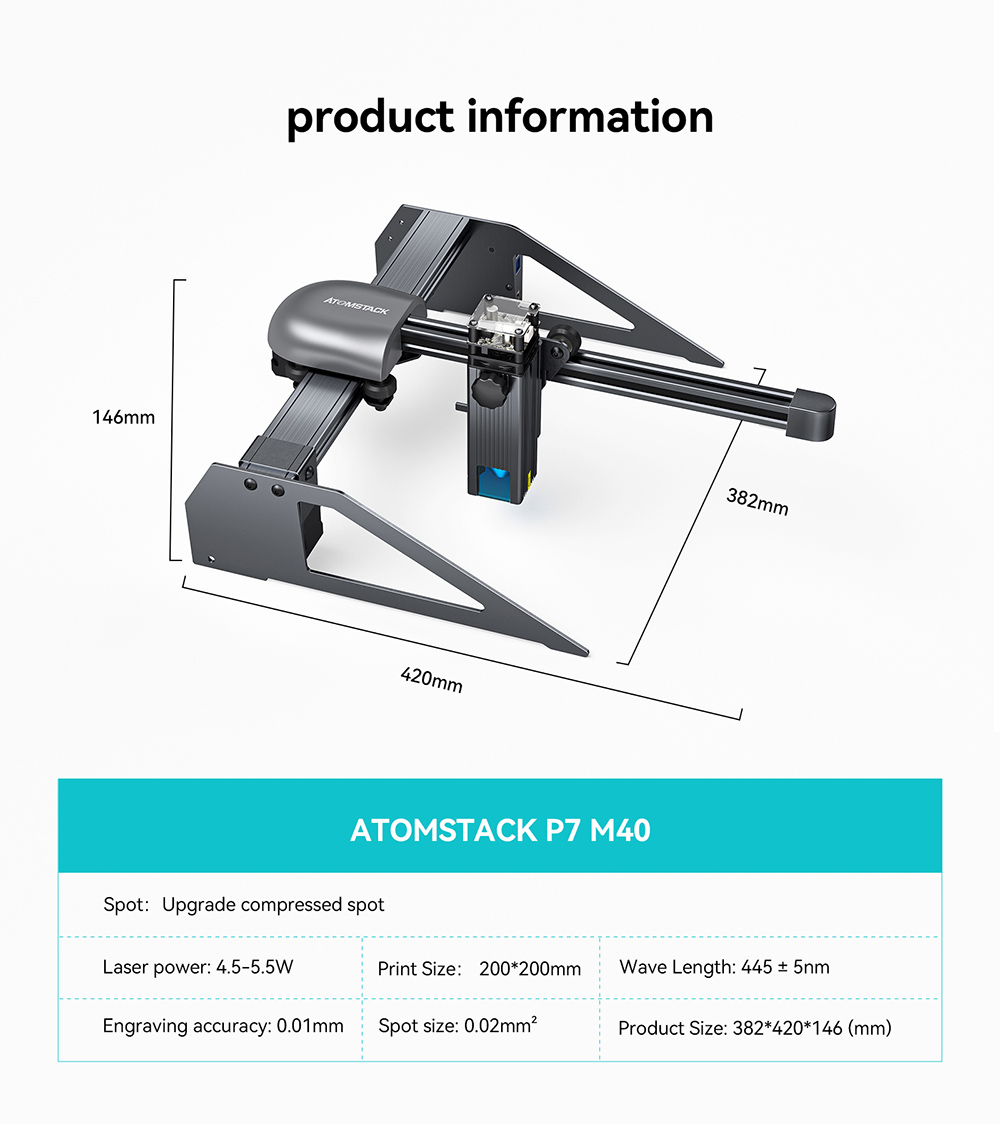 New Atomstack P7 M40 40W Portable Laser Engraving Machine Desktop CNC 