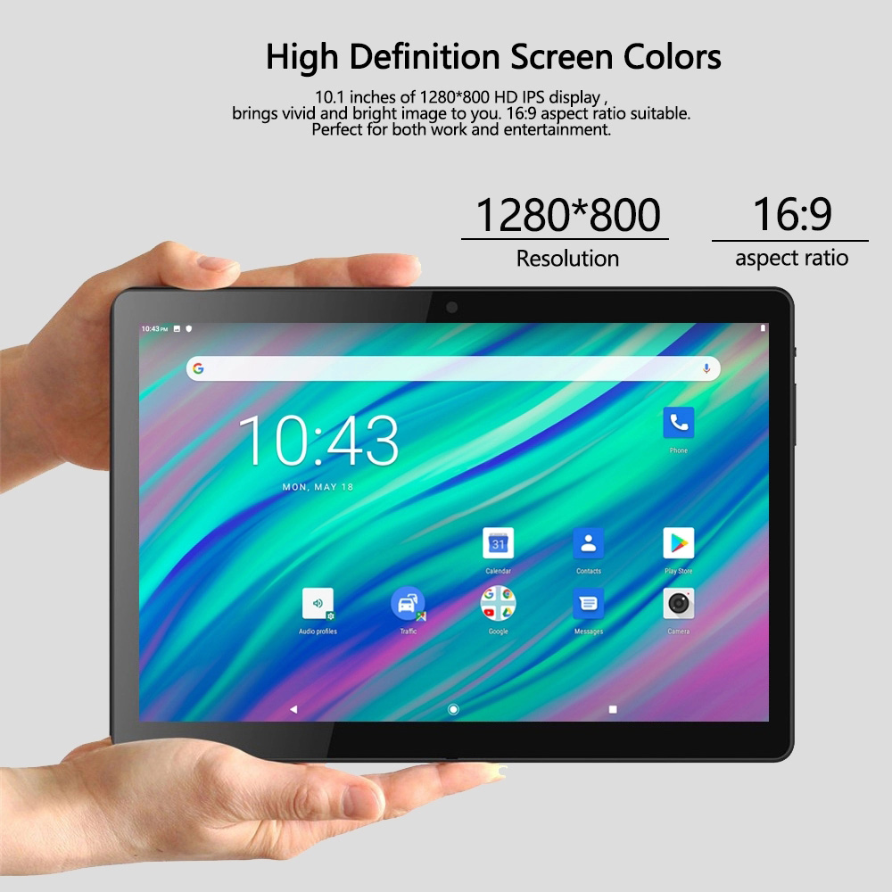BDF S10 Tablet PC 10.1 Inch Quad Core Android 9.0 2GB/32GB Google Play WiFi Bluetooth 4G Phone Calling EU Plug - Silver