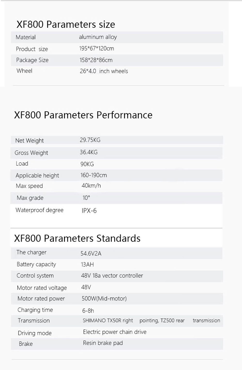 BEZIOR XF800 13Ah 48V 500W MID MOTOR Electric Bicycle 26inch 40km/h Max speed Max Load 90KG