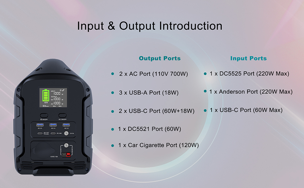 BULLBAT Adventurer 700 613Wh/700W Portable Power Station Solar Power Generators for Outdoor & Indoor - Silver