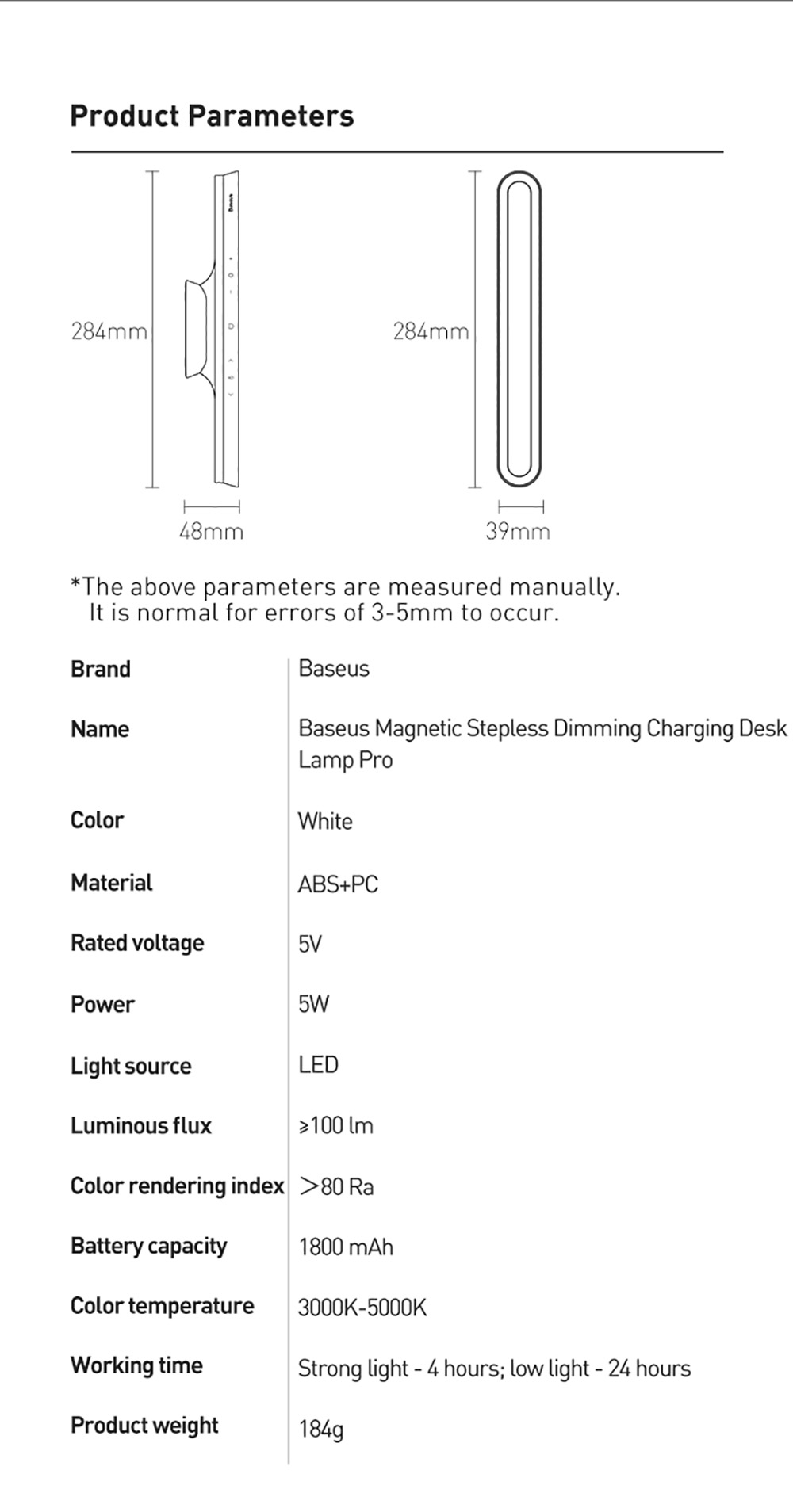 Baseus 1800mAh Battery Magnetic Stepless Dimming Charging Desk Lamp Pro with No Blue Light Hazard Rotation Design - Gray