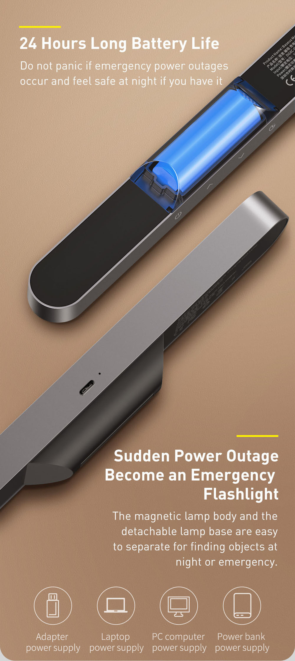 Baseus 1800mAh Battery Magnetic Stepless Dimming Charging Desk Lamp Pro with No Blue Light Hazard Rotation Design -White