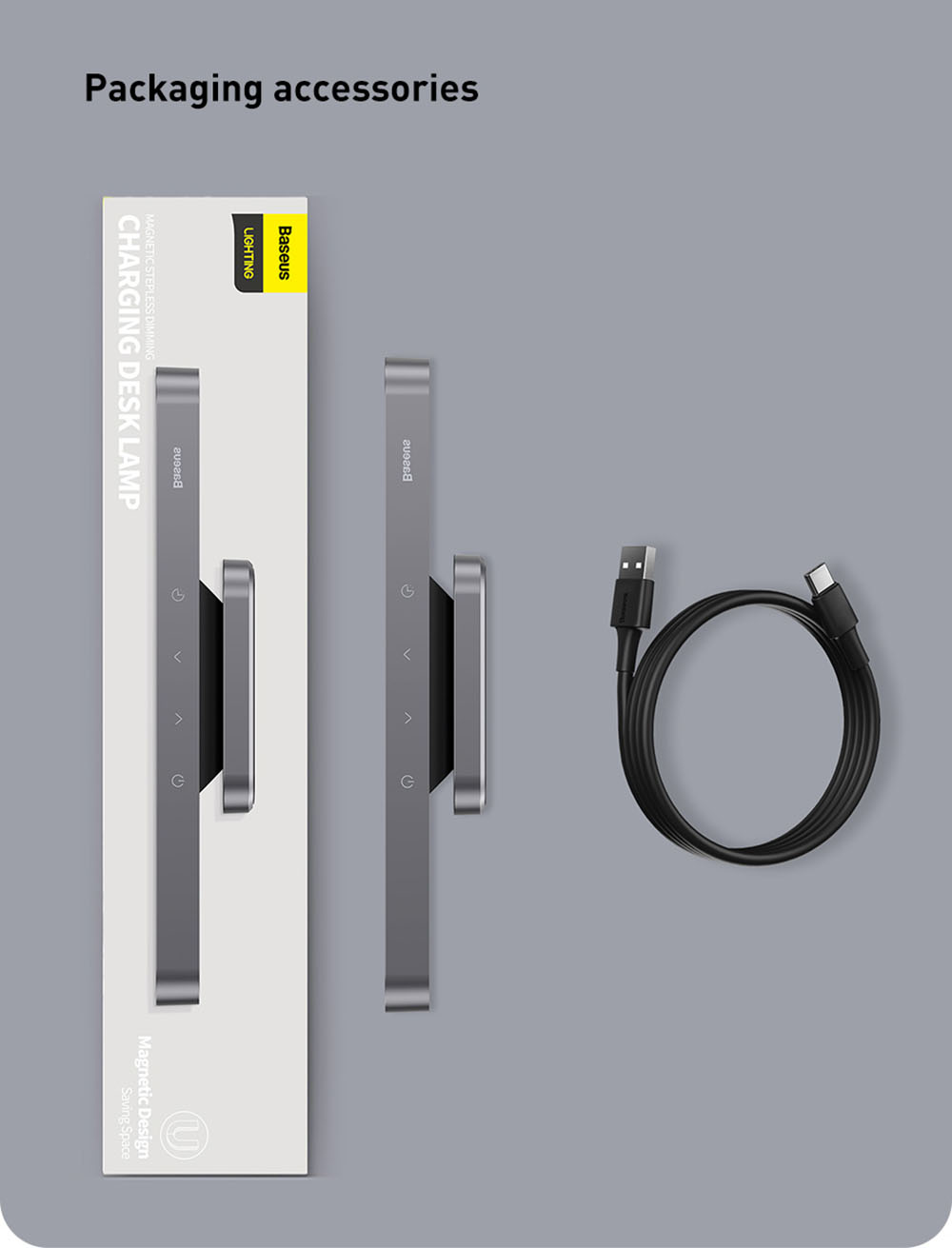 Baseus LED Desk Lamp Hanging Magnetic Table Lamp Chargeable Stepless Dimming Cabinet Light Night for Closet Wardrobe