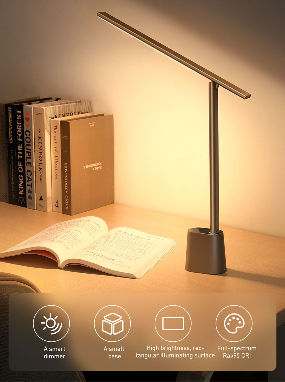 Baseus LED Smart Foldable Desk Lamp with Adaptive Brightness and Eye Protect for Read Study Bedside Office - White