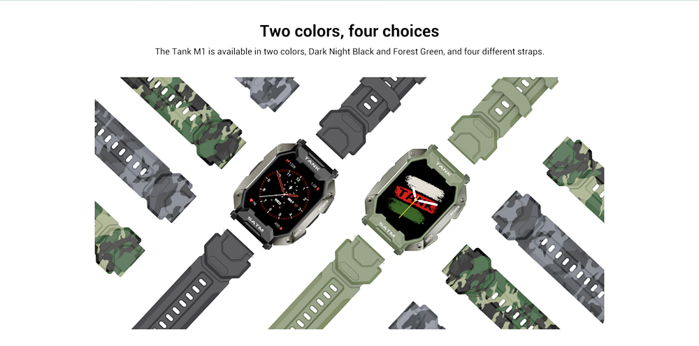 Black Camouflage Straps for KOSPET TANK M1 Smartwatch 22mm Width