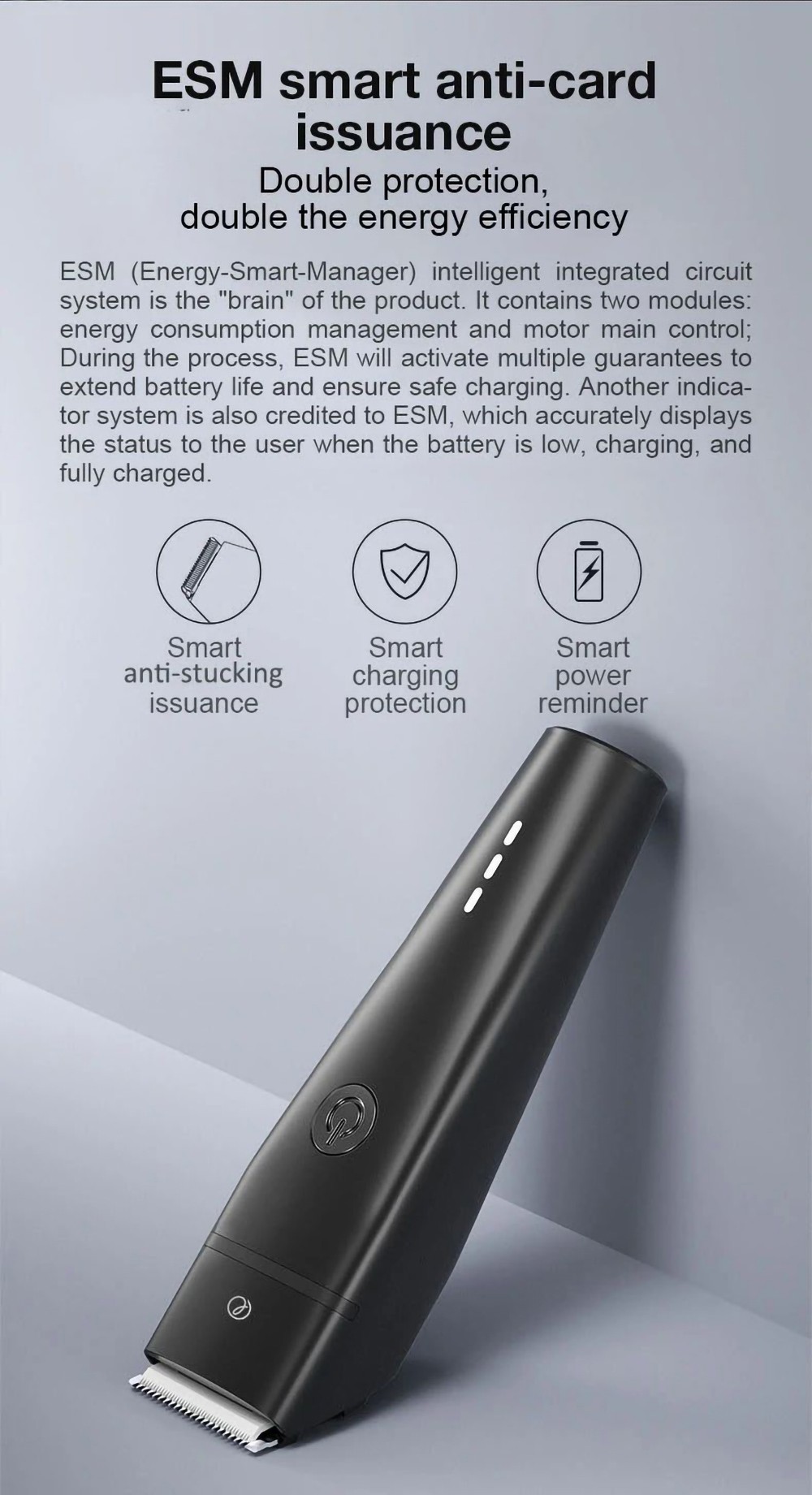 ENCHEN EC001 Electric Hair Clipper USB Cordless Rechargeable Trimmers Two Speed Control Hair Cutting Machine Black