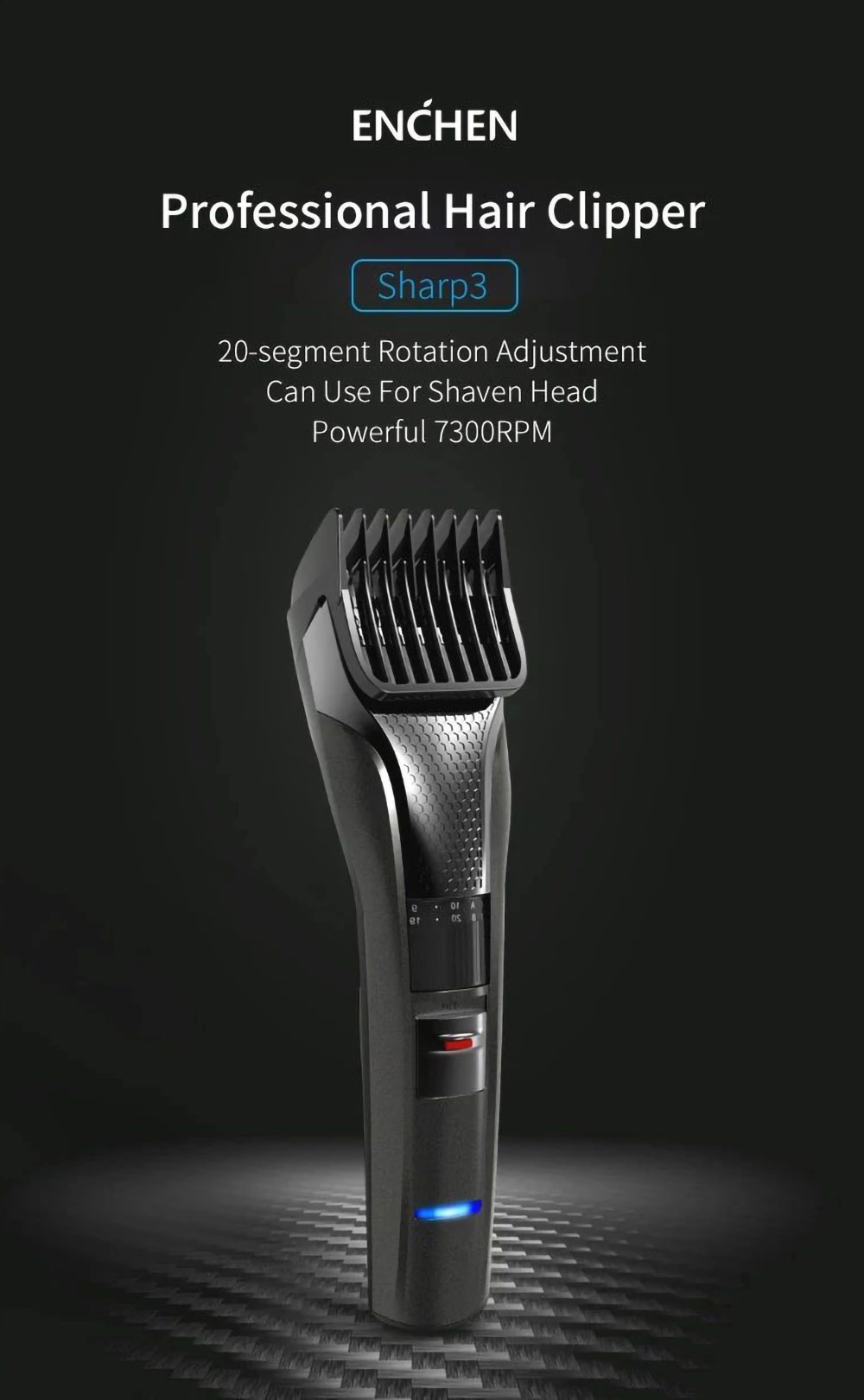 ENCHEN Sharp3 Electric Hair Clipper 7300RPM Powerful Professional Rechargeable Cordless Hair Trimmer