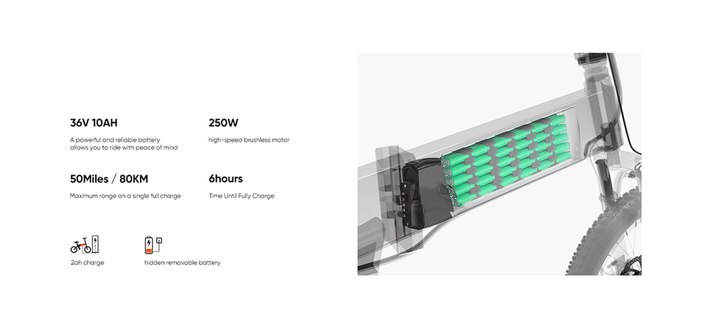 ENGWE C20 Folding Electric Bicycle 20 Inch Tire 250W Brushless Motor 36V 10.4Ah Battery 25km/h Max Speed - Black