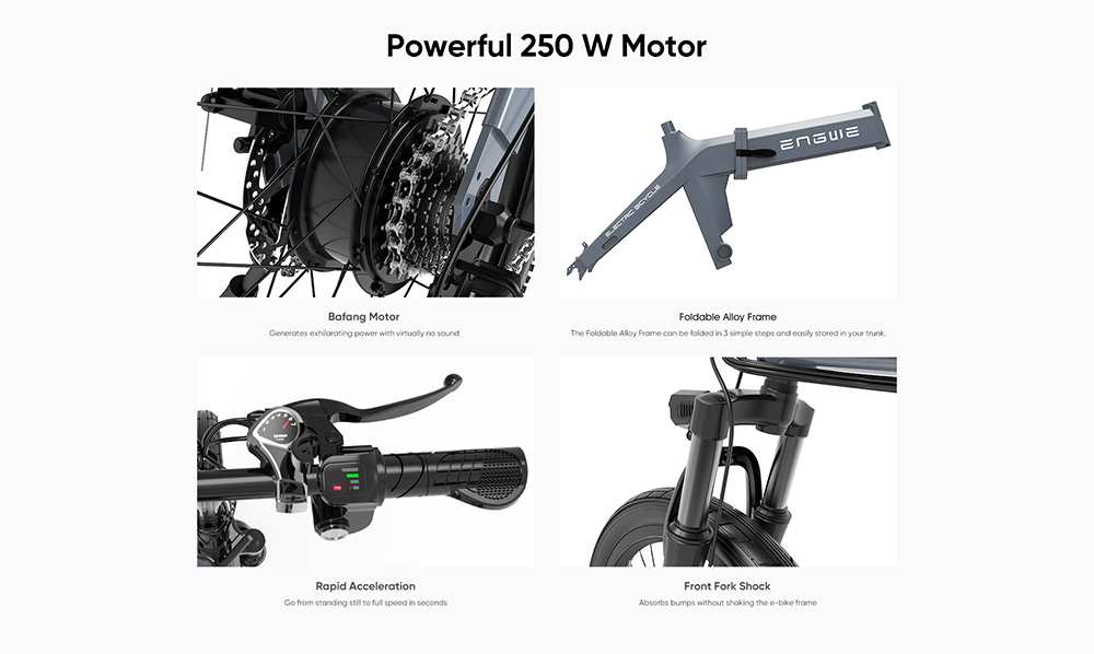 ENGWE C20 Folding Electric Bicycle 20 inch Tire 250W Brushless Motor 36V 10.4Ah Battery 25km/h Max Speed - Gray