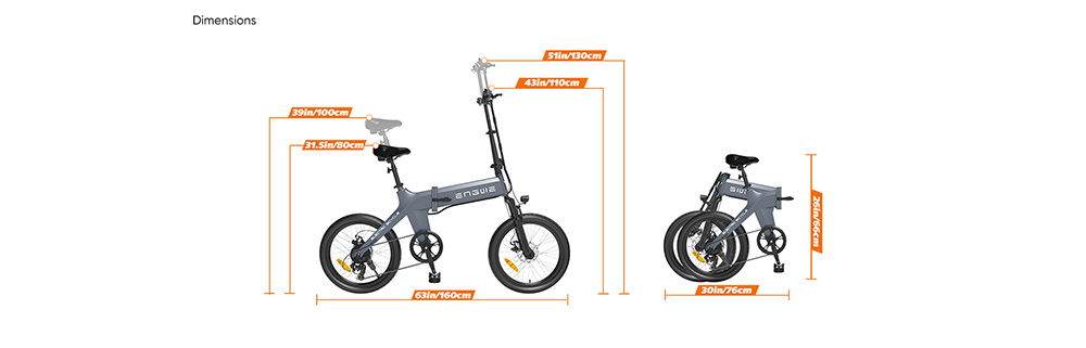 ENGWE C20 Folding Electric Bicycle 20 inch Tire 250W Brushless Motor 36V 10.4Ah Battery 25km/h Max Speed - Gray