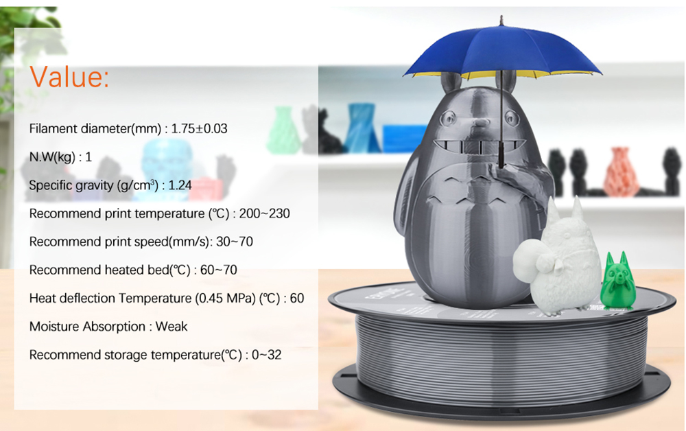 ERYONE PLA+ Filament pre 3D tlačiareň 1,75 mm Tolerancia 0,03 mm1 kg (2,2 LBS)/Spool - čierny