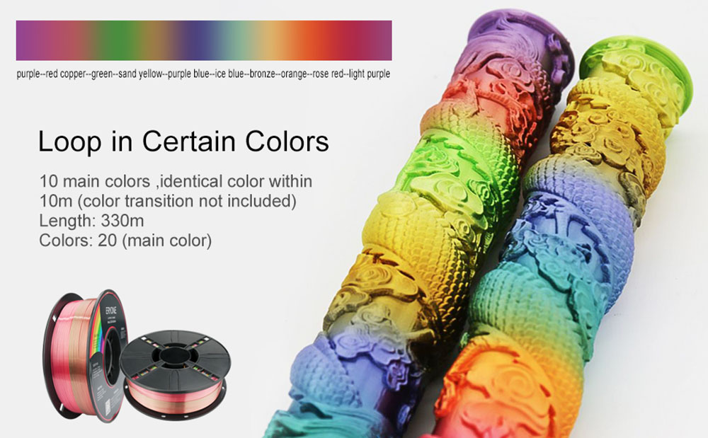 ERYONE Rainbow PLA Filament pre 3D tlačiareň 1,75 mm Tolerancia 0,03 mm 1 kg(2.2LBS)/Spool - Metal Silk Rainbow