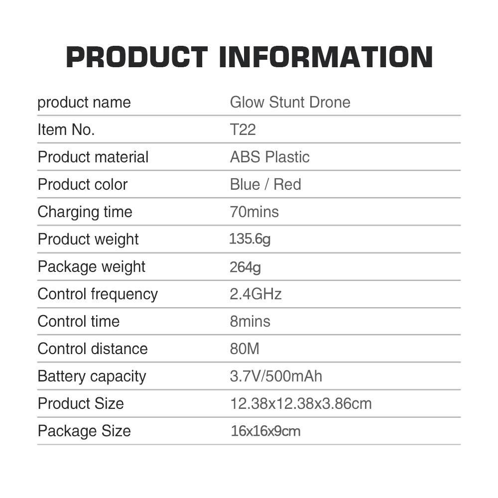 Flytec T22 Cool LED Breathing Lights RC Drone Altitude-Hold Remote Control Drone 3D Rolling - Red