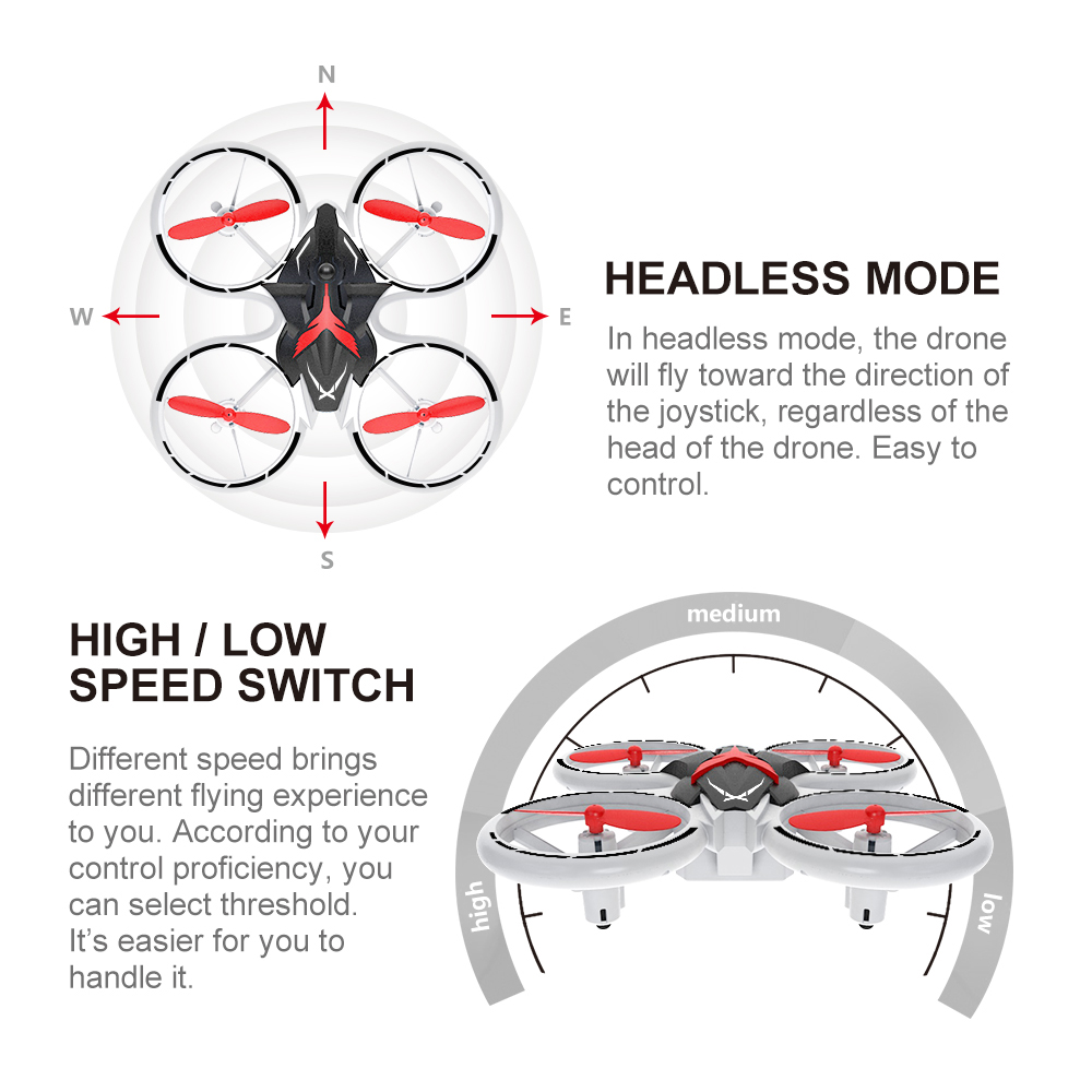 Flytec T22 Cool LED Breathing Lights RC Drone Altitude-Hold Remote Control Drone 3D Rolling - Red