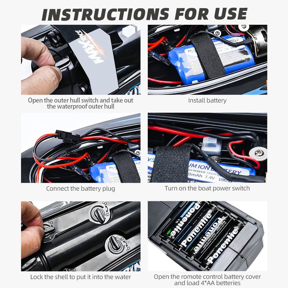 Flytec V009 30KM High Speed RC Jet Boat With Self-righting Feature For Pool and Lakes - Black