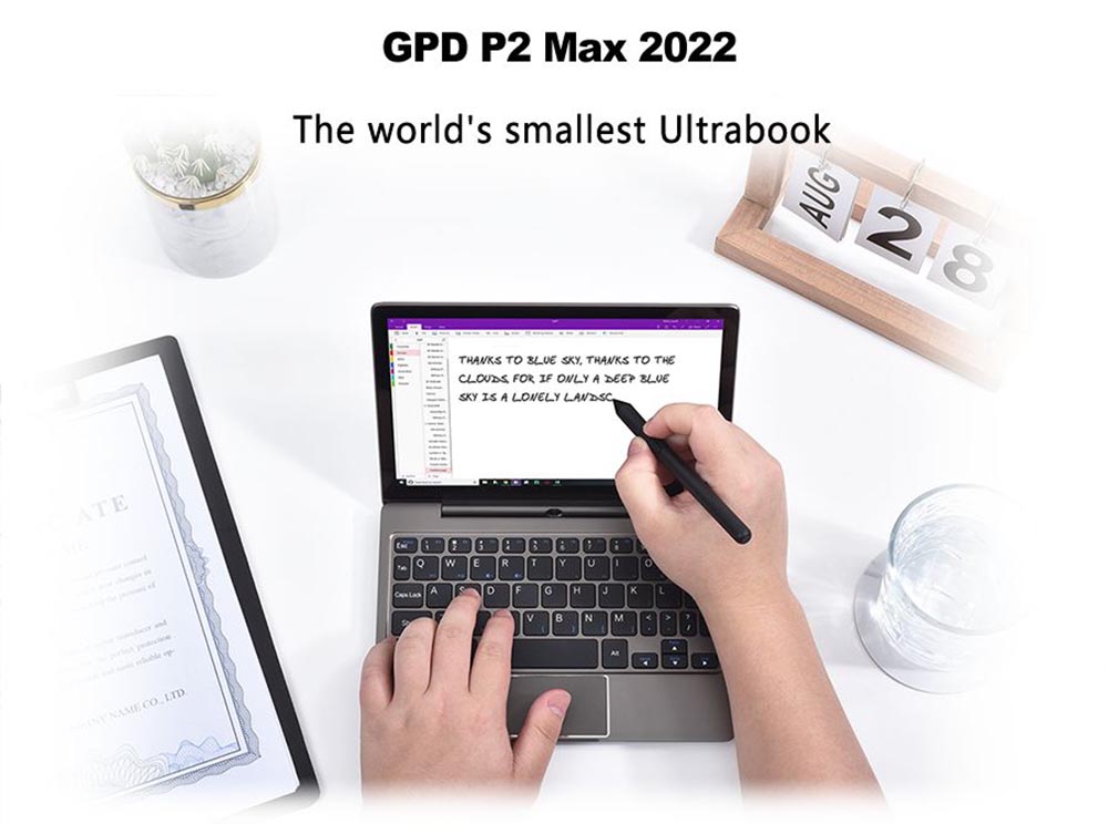 GPD P2 Max Portable Laptop Ultrabook Mini PC 8.9 Inch 2560x1600 Touchscreen Intel Pentium N6000 16GB RAM 1TB SSD Windows 10 Home 9200mAh Battery - US Plug