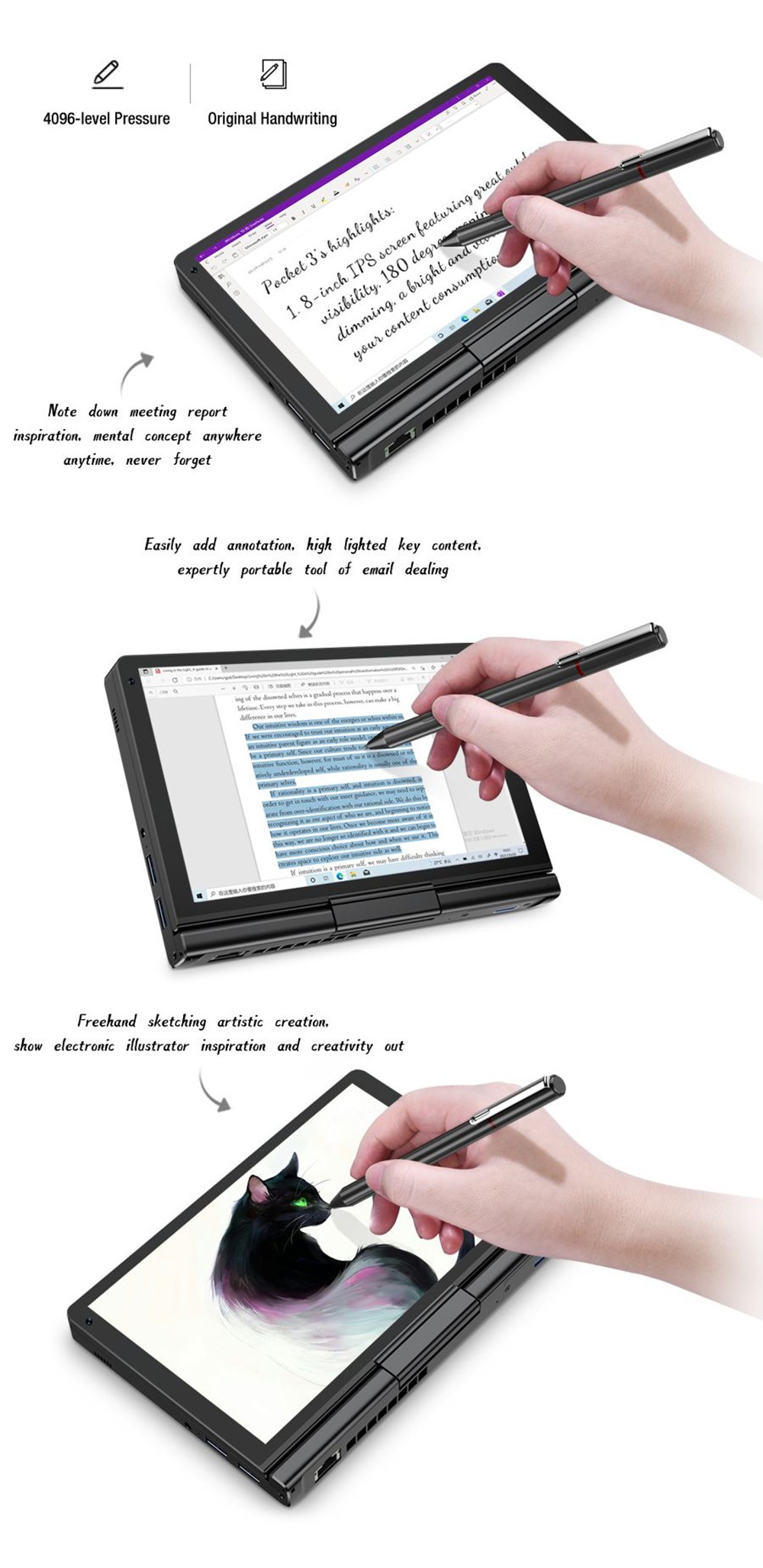 GPD Pocket 3 Intel Pentium Silver N6000 8 Inch Mini Laptop Tablet PC Win10 1920x1200 Resolution 8GB RAM/512GB